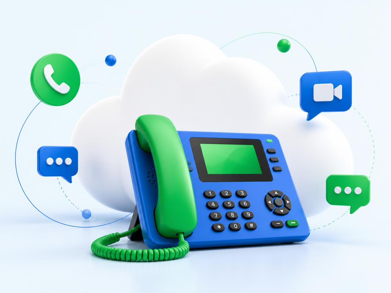 Telefone IP conectado à nuvem representando planos VoIP